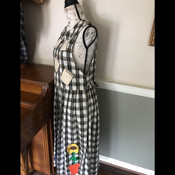 Rare Vintage Handmade Sunflower Tea Pot Cotton Gingham Calico Embroidered Dress - Picture 6 of 14